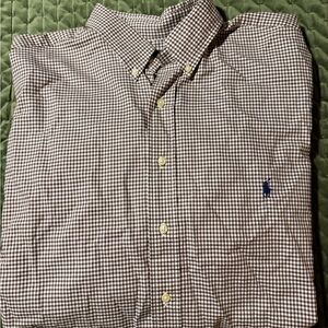 Ralph Lauren brown and white check long sleeve button down shirt size XL tall